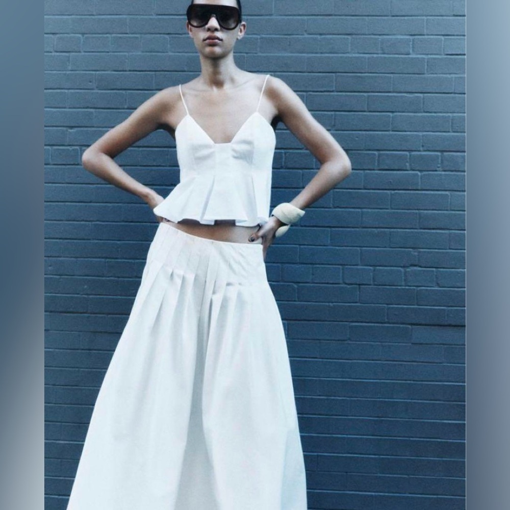 NWT Zara Box Pleat Midi Skirt & Godet Strappy Top (sold out at Zara)